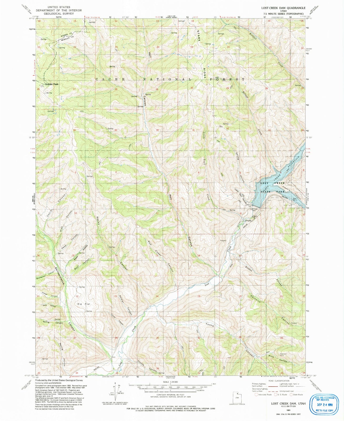 Classic USGS Lost Creek Dam Utah 7.5'x7.5' Topo Map Image