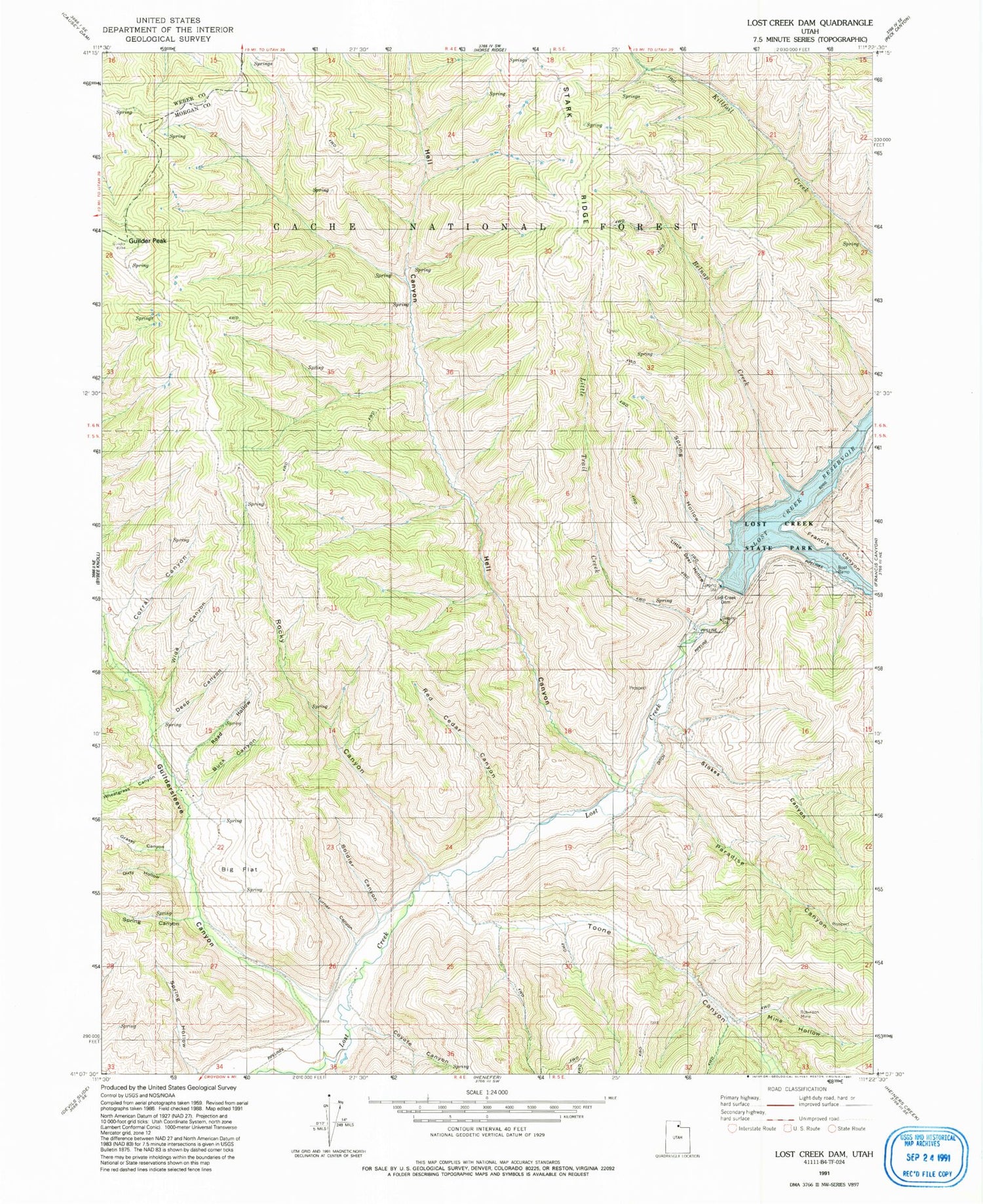 Classic USGS Lost Creek Dam Utah 7.5'x7.5' Topo Map Image