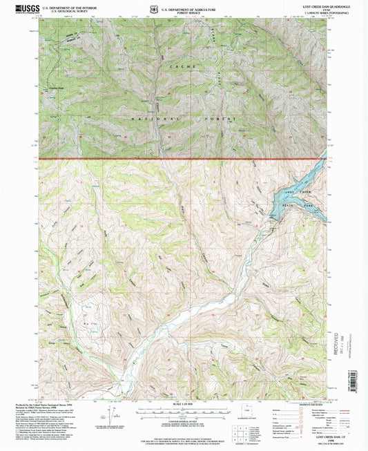 Classic USGS Lost Creek Dam Utah 7.5'x7.5' Topo Map Image