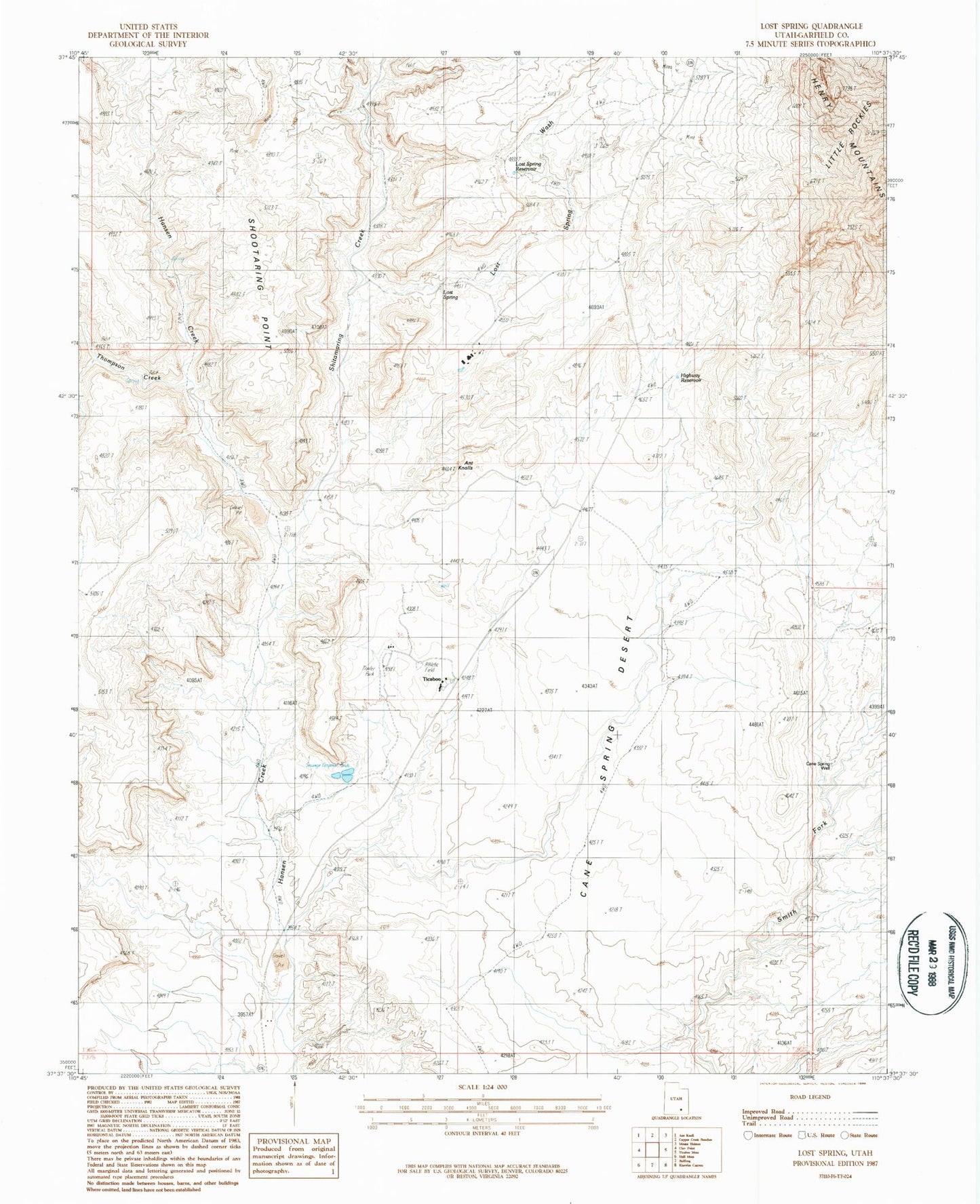 Classic USGS Lost Spring Utah 7.5'x7.5' Topo Map Image