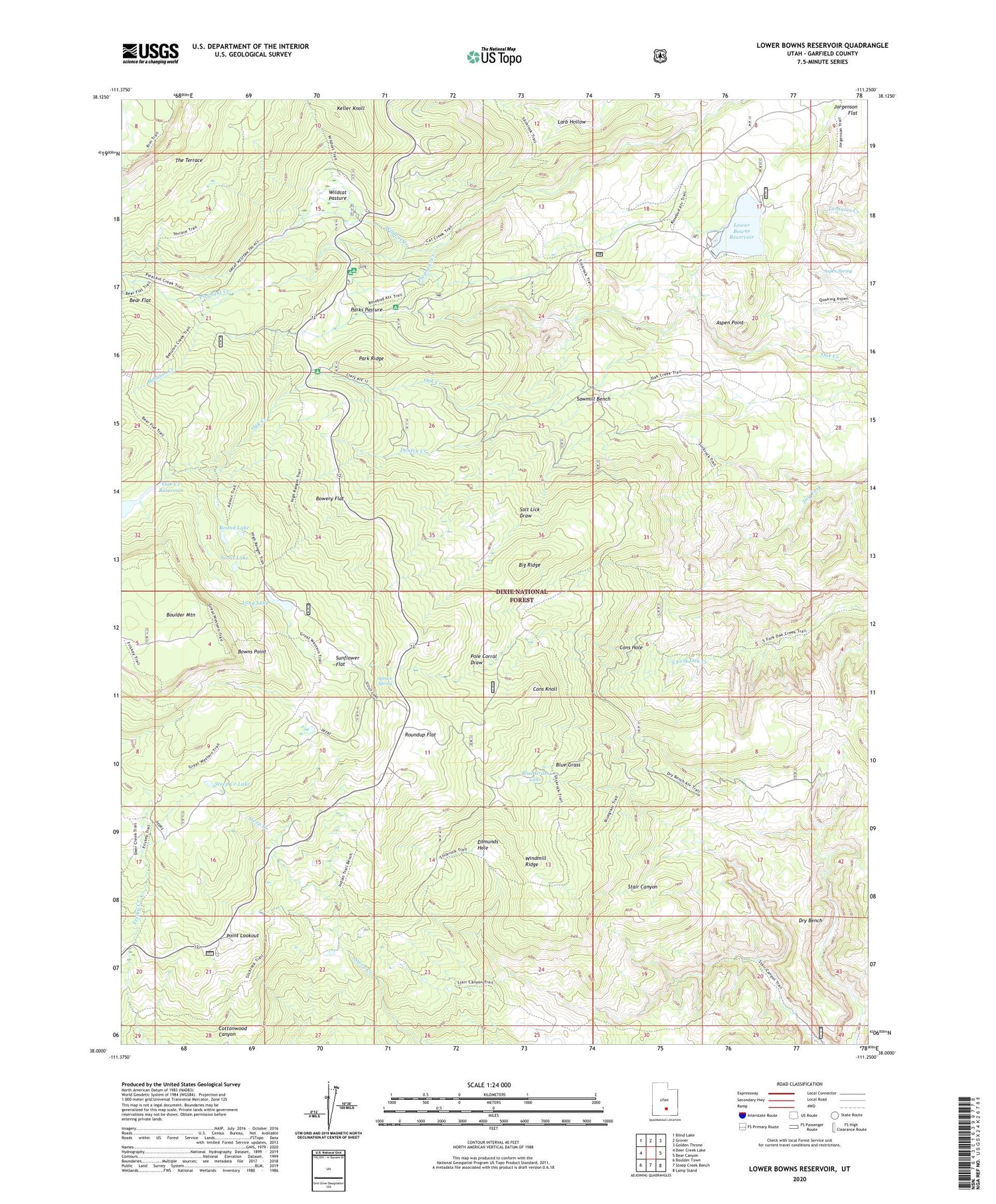 Lower Bowns Reservoir Utah US Topo Map Image