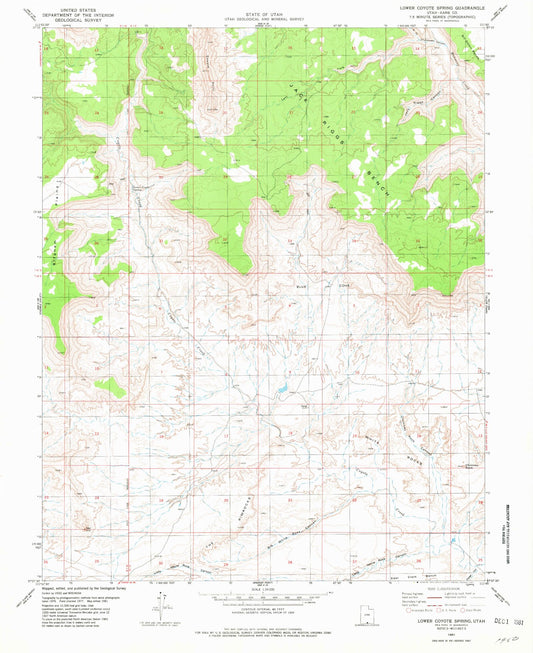 Classic USGS Lower Coyote Spring Utah 7.5'x7.5' Topo Map Image
