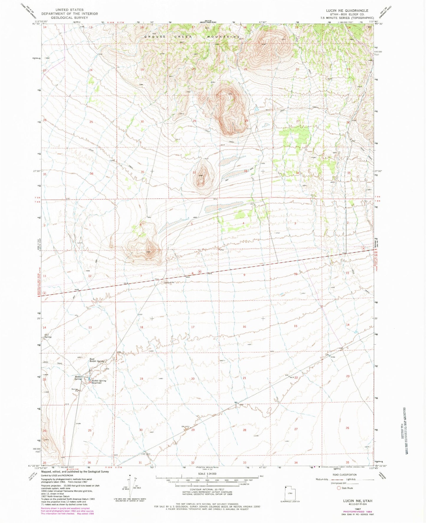 Classic USGS Lucin NE Utah 7.5'x7.5' Topo Map Image