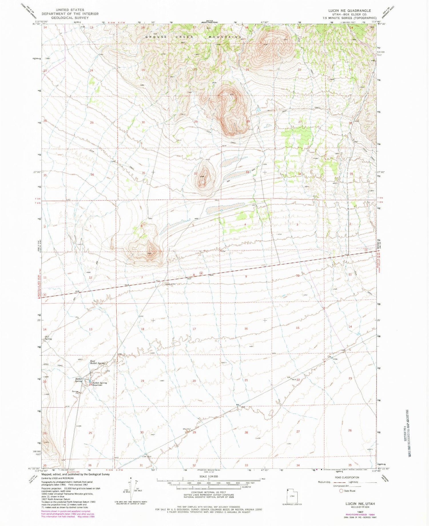 Classic USGS Lucin NE Utah 7.5'x7.5' Topo Map Image