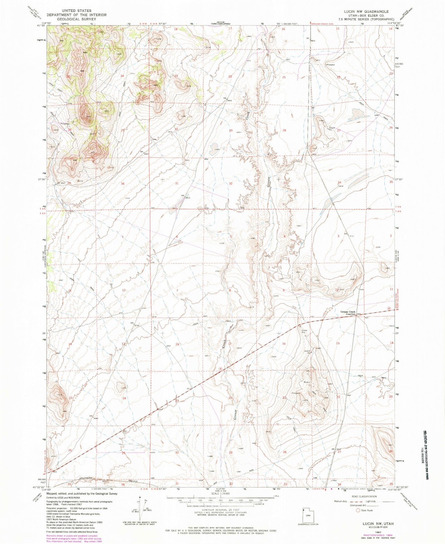 Classic USGS Lucin NW Utah 7.5'x7.5' Topo Map Image