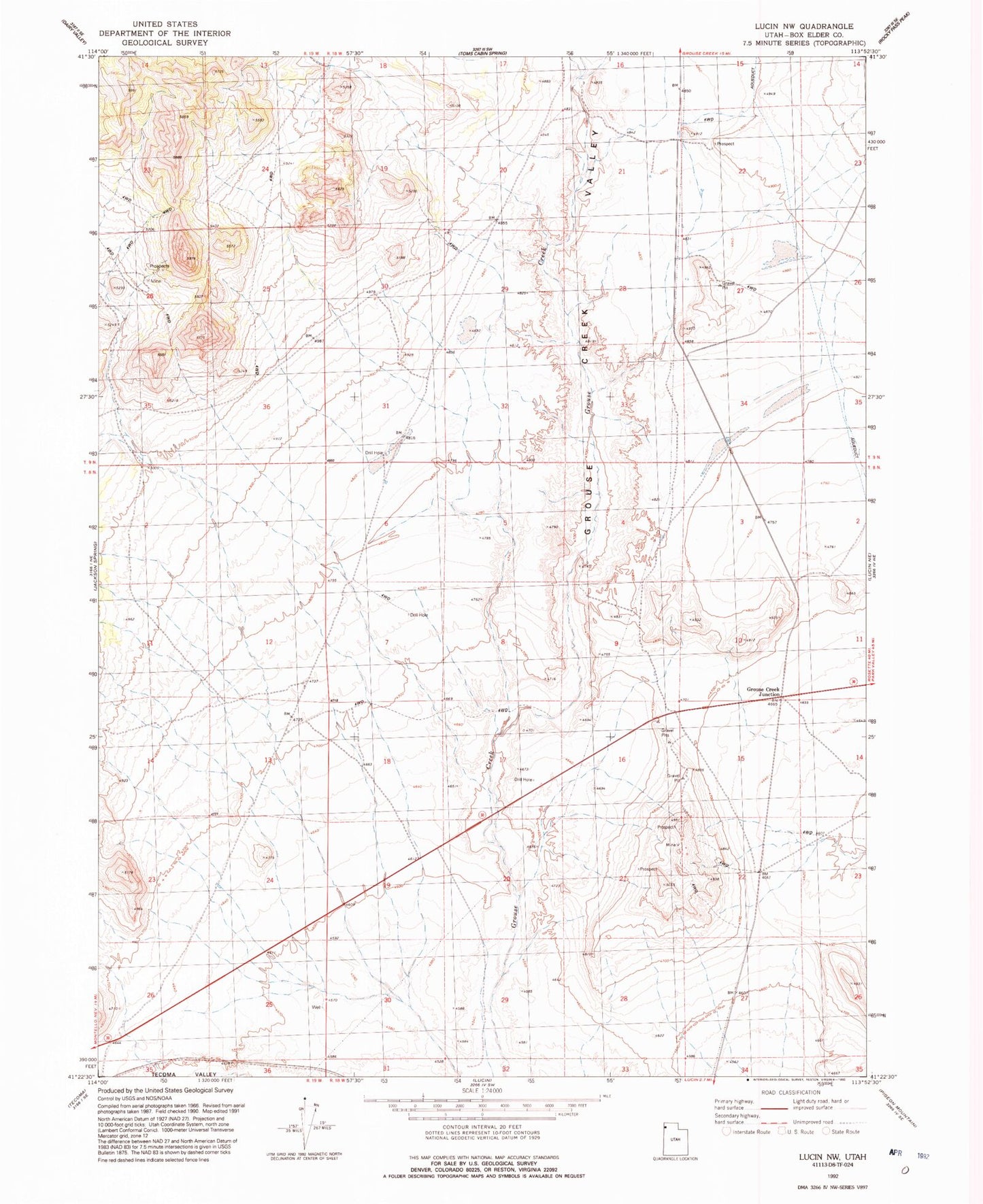 Classic USGS Lucin NW Utah 7.5'x7.5' Topo Map Image