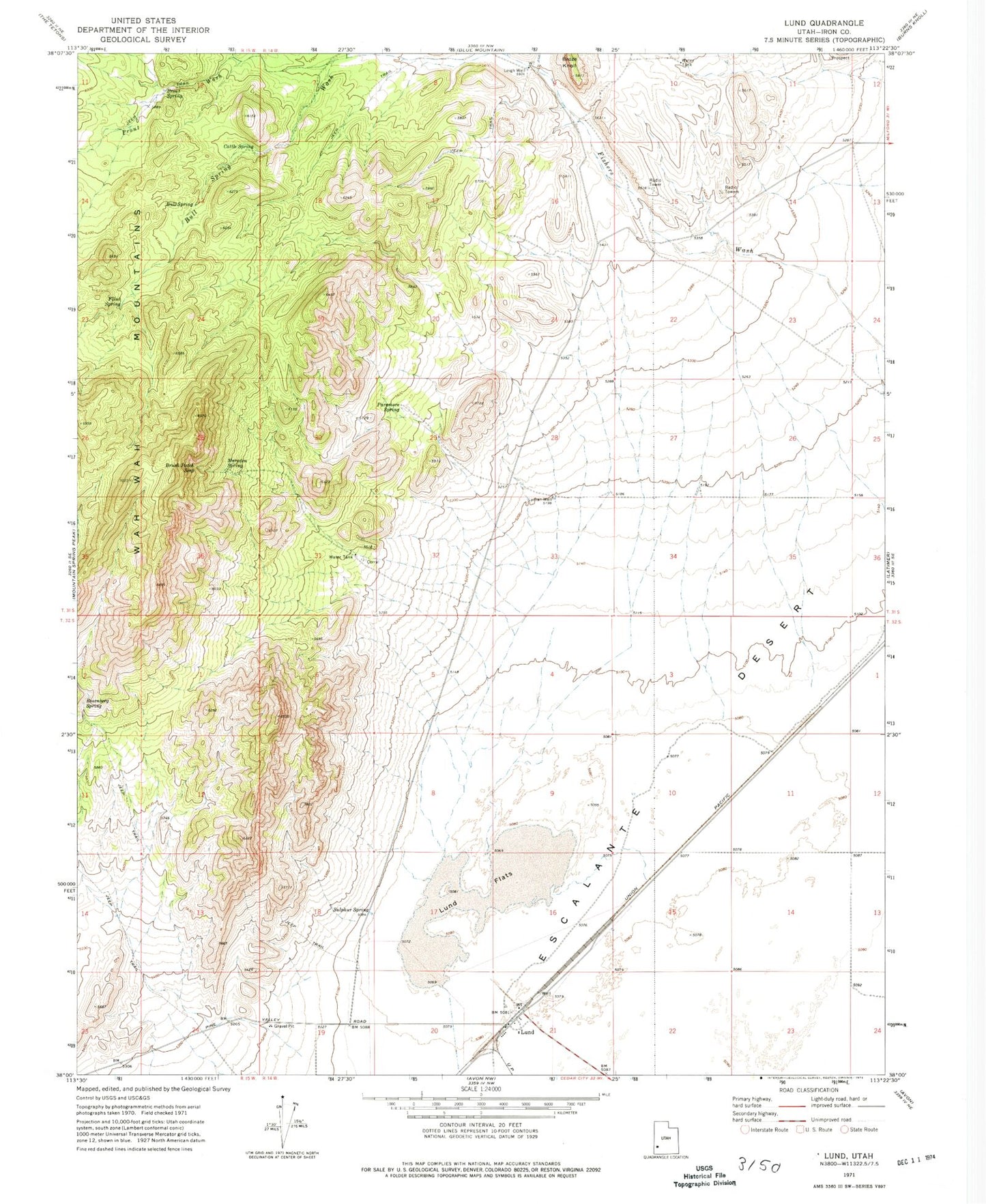 Classic USGS Lund Utah 7.5'x7.5' Topo Map Image