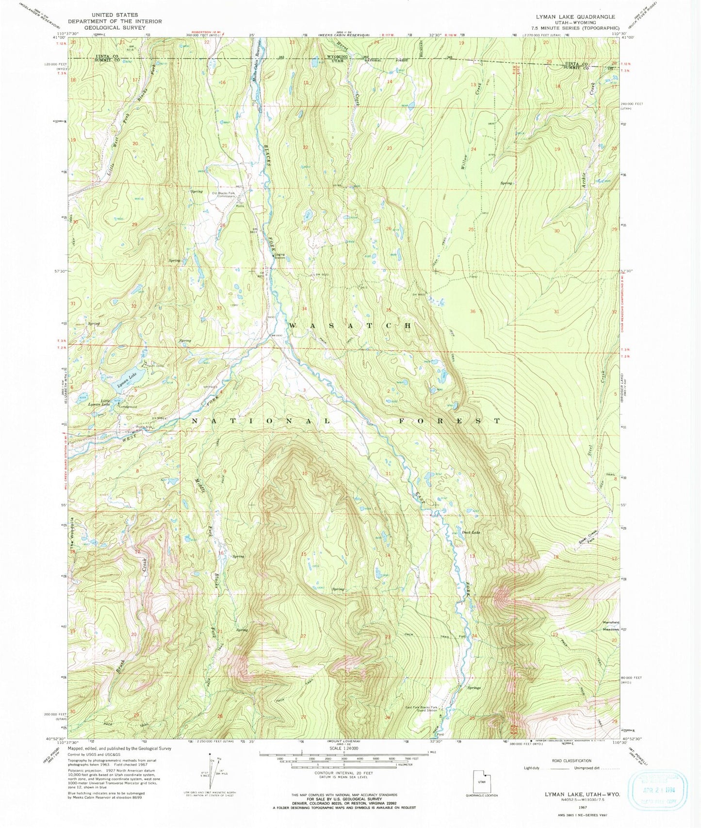 Classic USGS Lyman Utah 7.5'x7.5' Topo Map Image