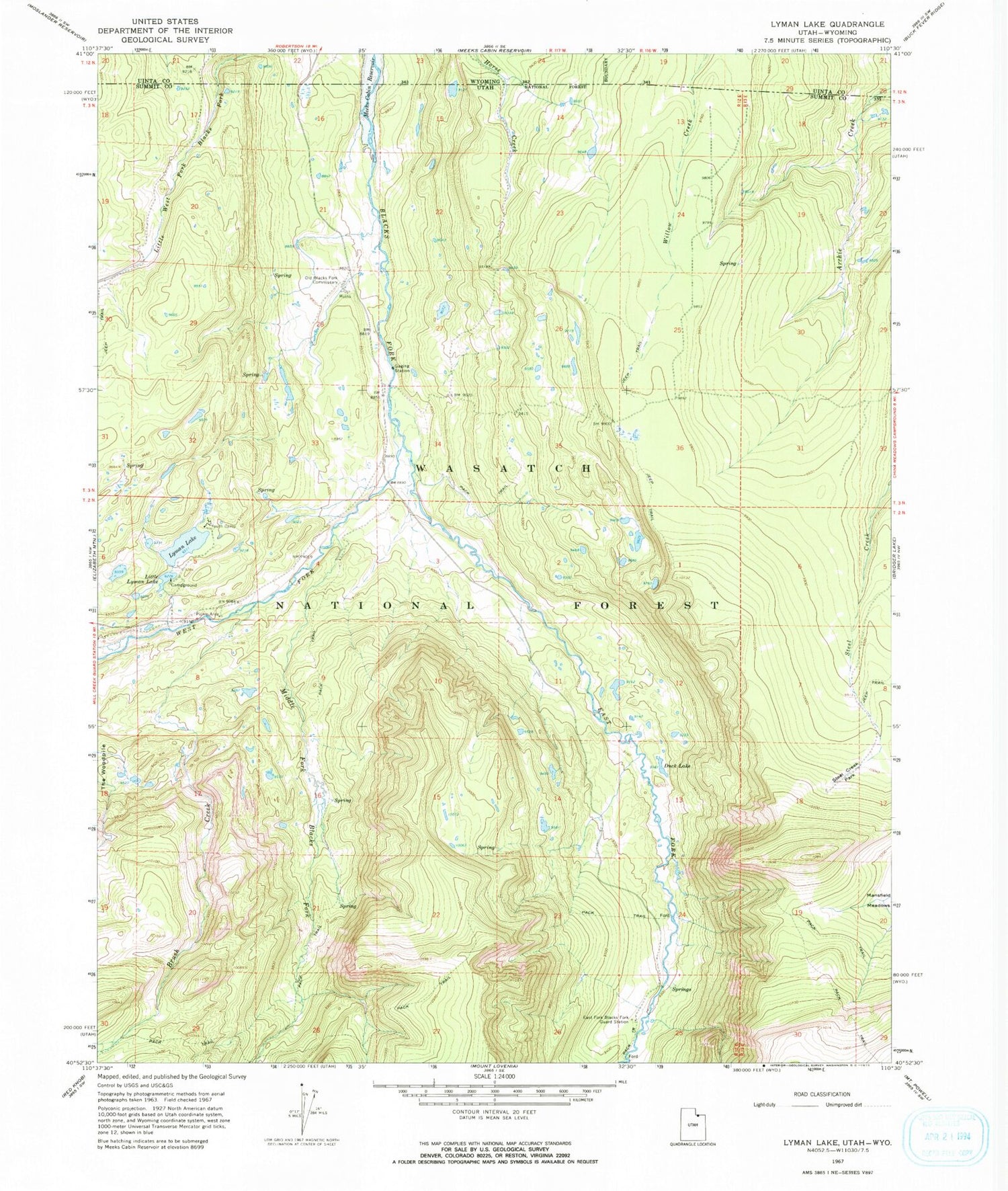 Classic USGS Lyman Utah 7.5'x7.5' Topo Map Image