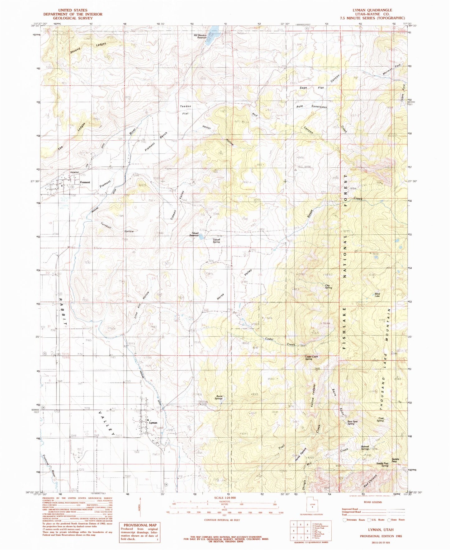 Classic USGS Lyman Utah 7.5'x7.5' Topo Map Image