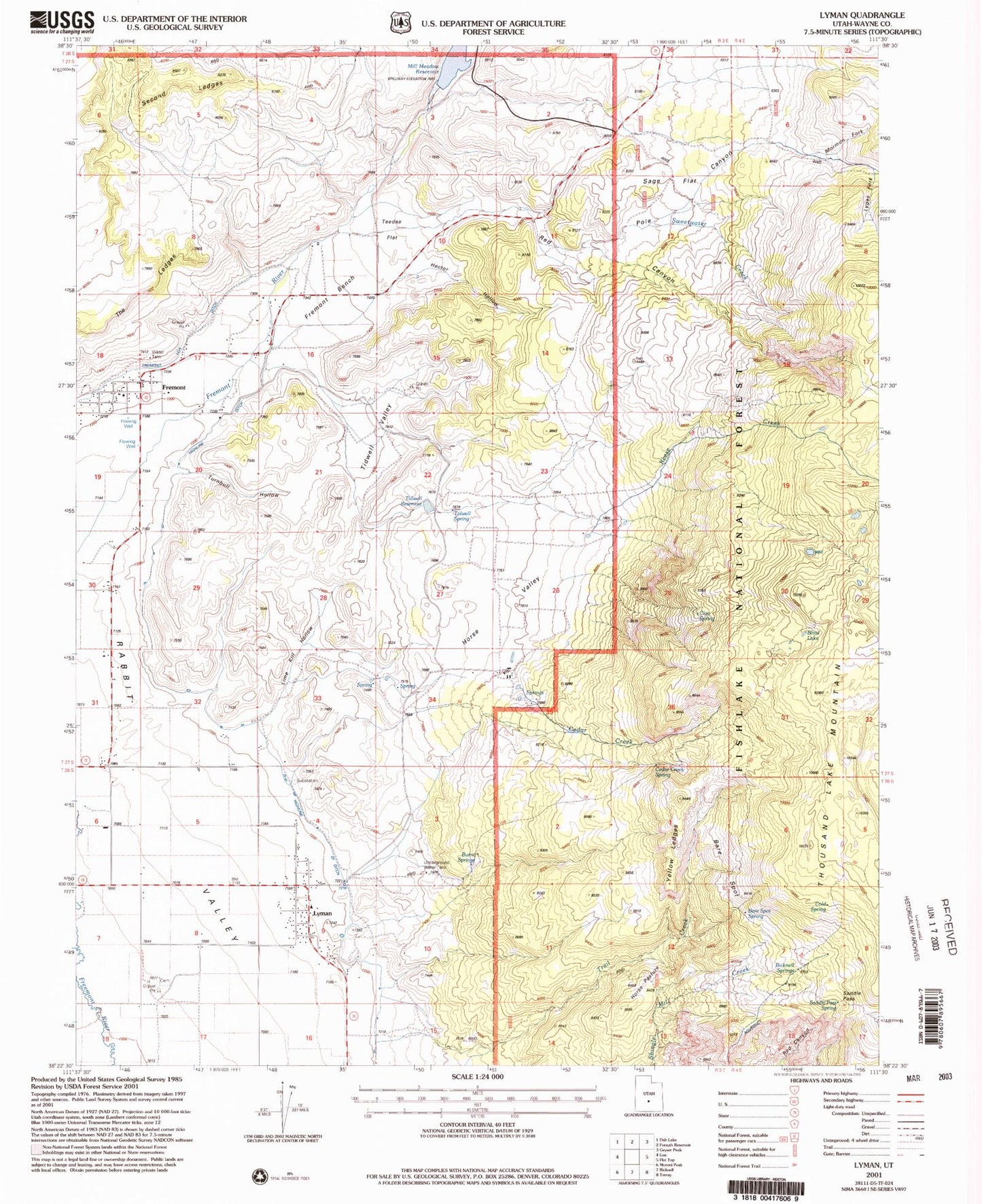 Classic USGS Lyman Utah 7.5'x7.5' Topo Map Image