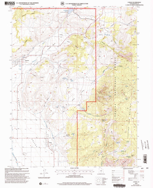 Classic USGS Lyman Utah 7.5'x7.5' Topo Map Image