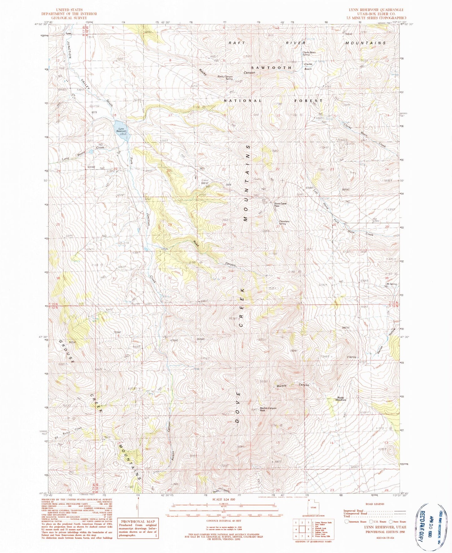 Classic USGS Lynn Reservoir Utah 7.5'x7.5' Topo Map Image