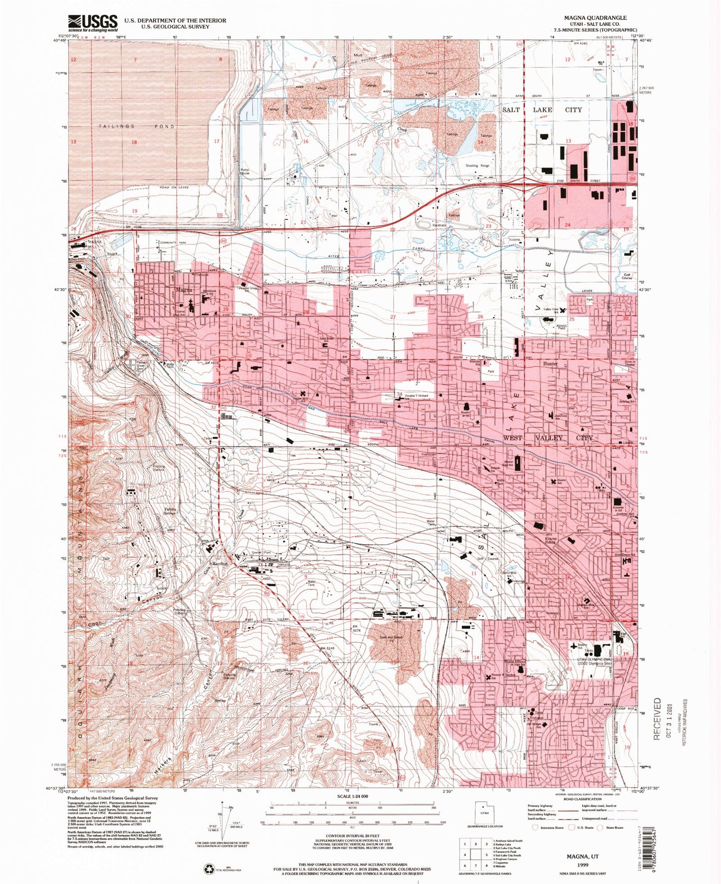 Classic USGS Magna Utah 7.5'x7.5' Topo Map Image