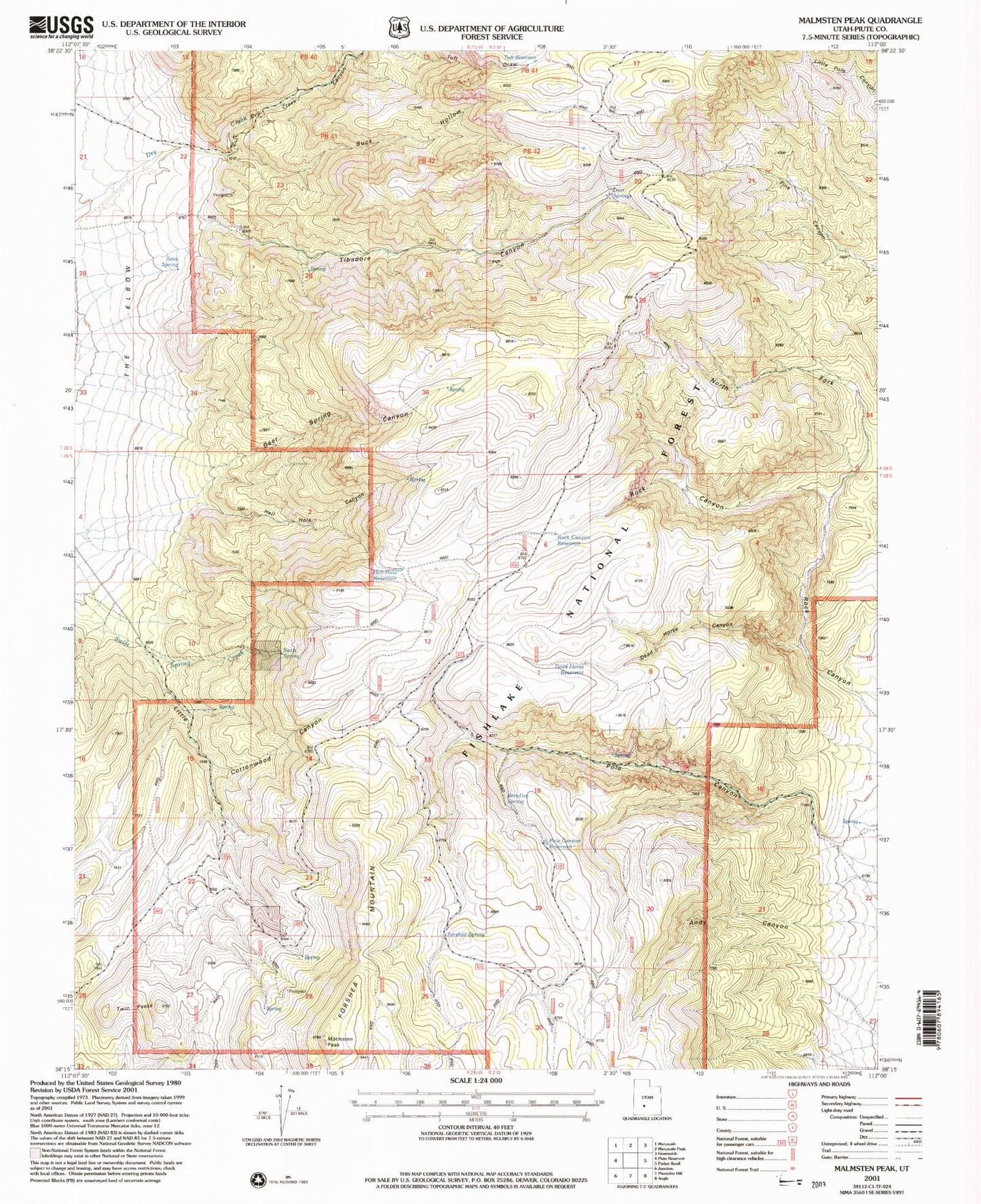 Classic USGS Malmsten Peak Utah 7.5'x7.5' Topo Map Image