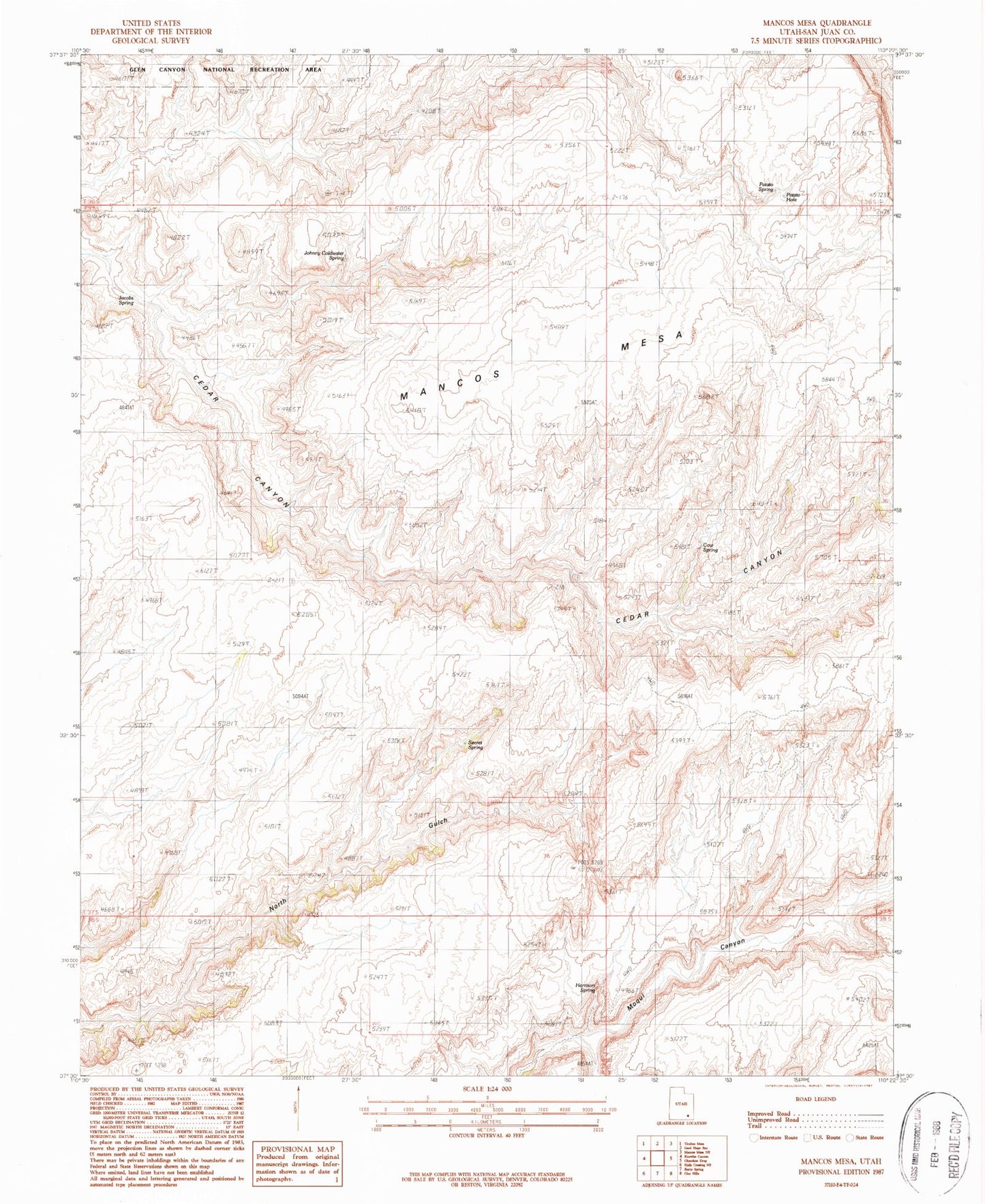 Classic USGS Mancos Mesa Utah 7.5'x7.5' Topo Map Image