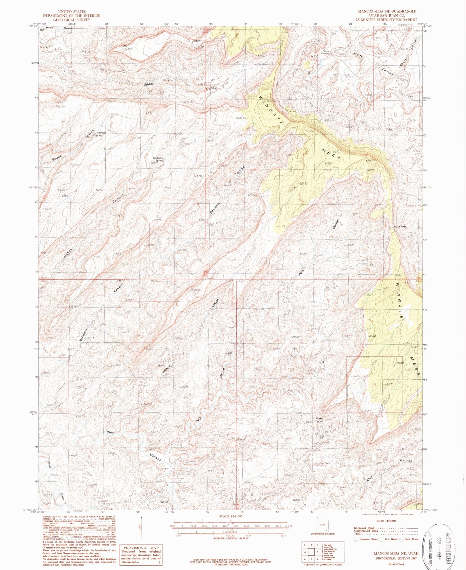 Classic USGS Mancos Mesa NE Utah 7.5'x7.5' Topo Map Image