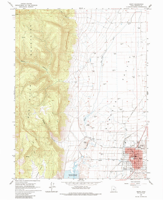Classic USGS Manti Utah 7.5'x7.5' Topo Map Image
