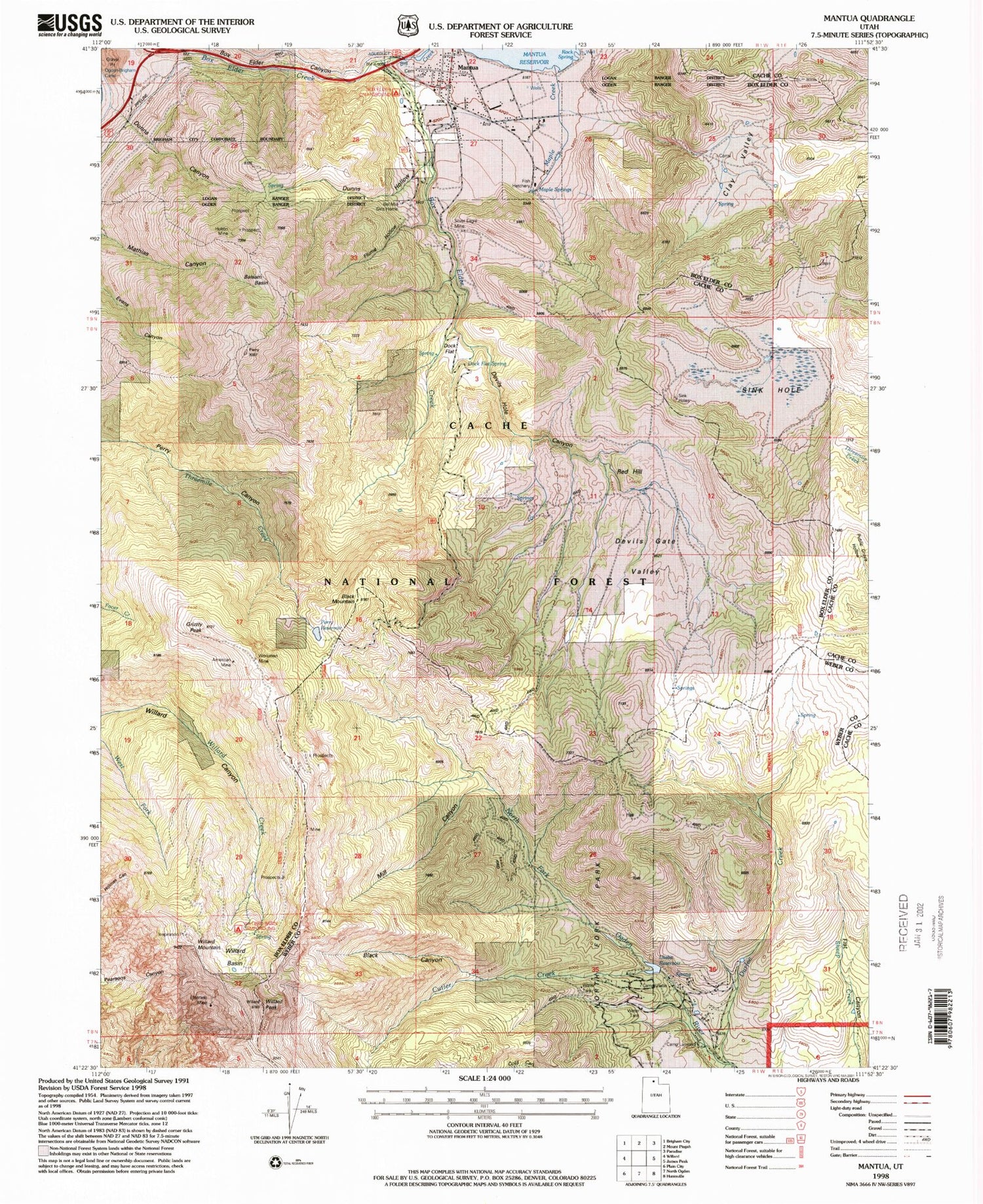 Classic USGS Mantua Utah 7.5'x7.5' Topo Map Image