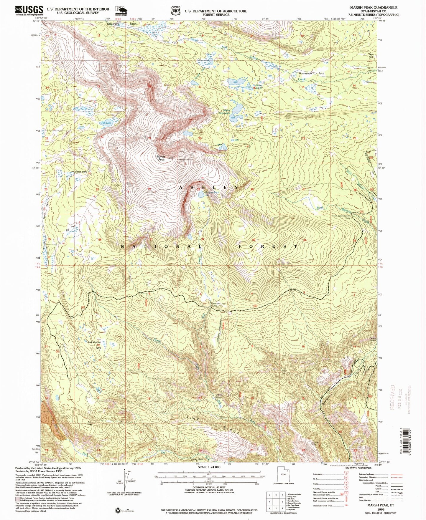Classic USGS Marsh Peak Utah 7.5'x7.5' Topo Map Image