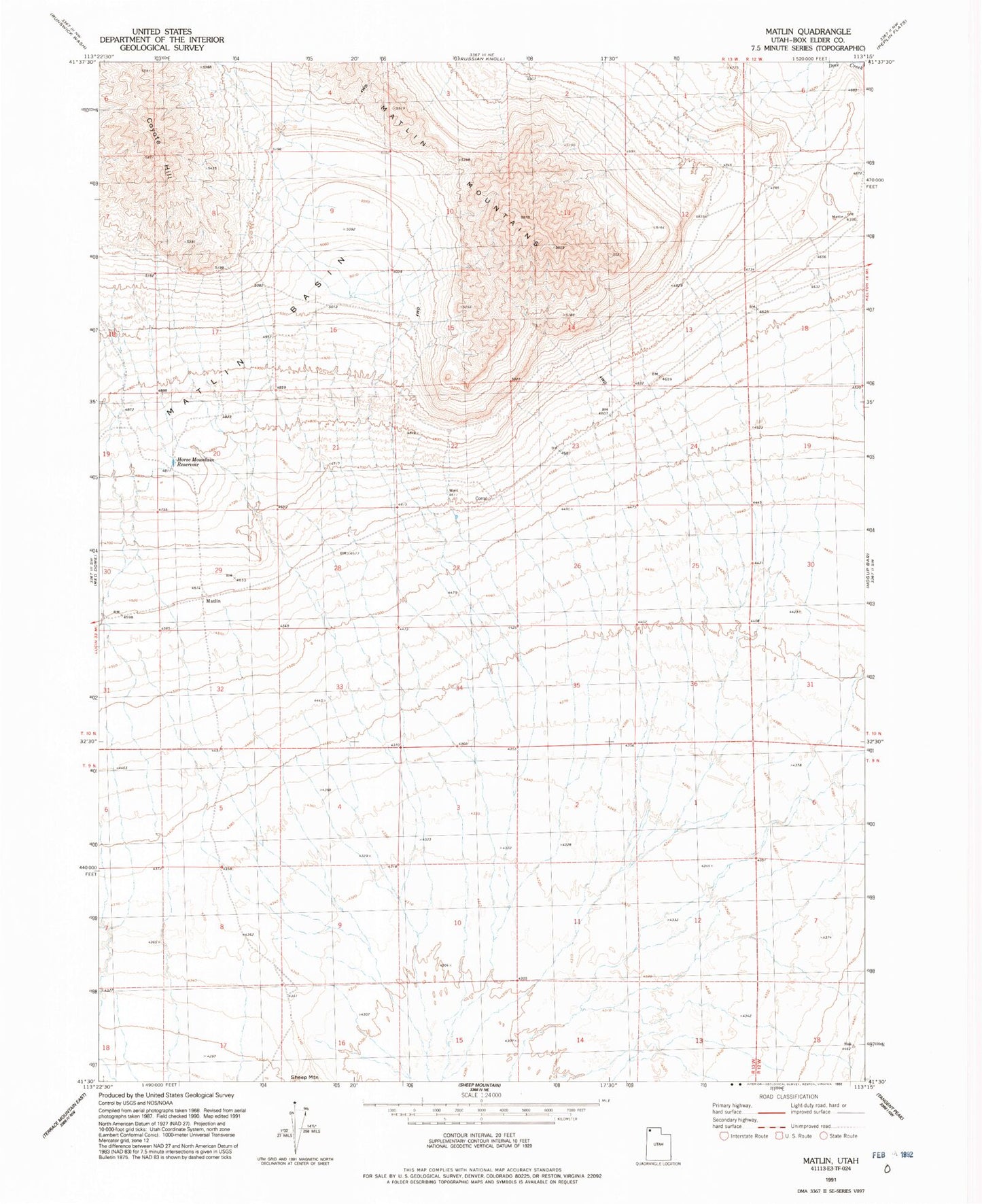 Classic USGS Matlin Utah 7.5'x7.5' Topo Map Image