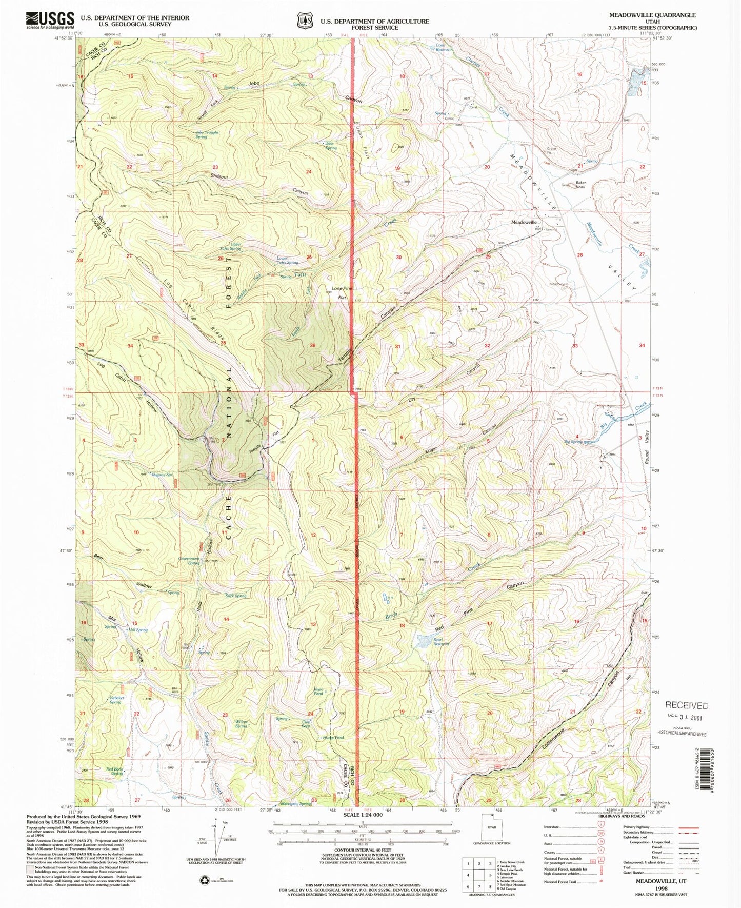 Classic USGS Meadowville Utah 7.5'x7.5' Topo Map Image