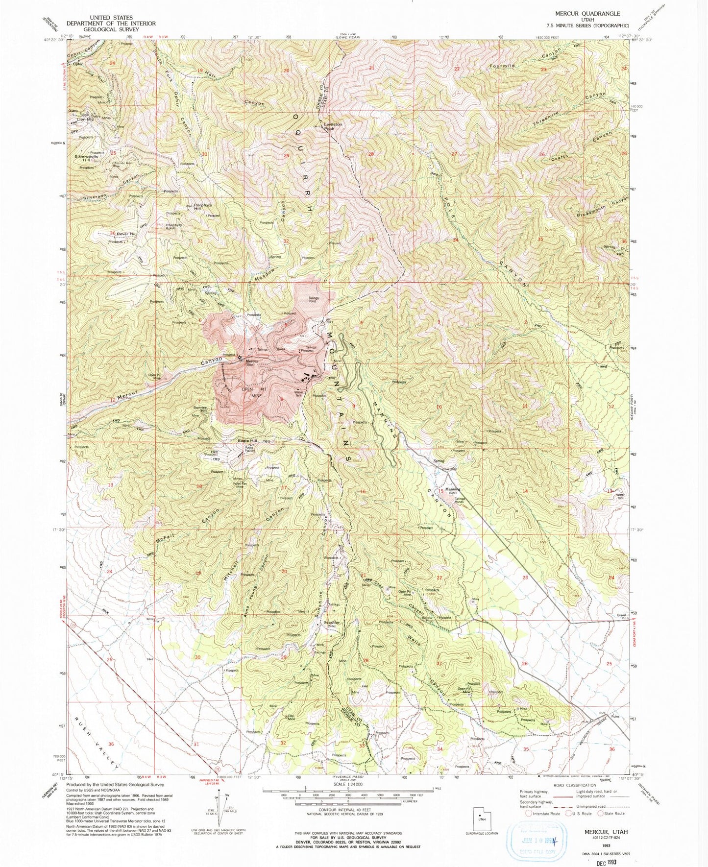 Classic USGS Mercur Utah 7.5'x7.5' Topo Map Image