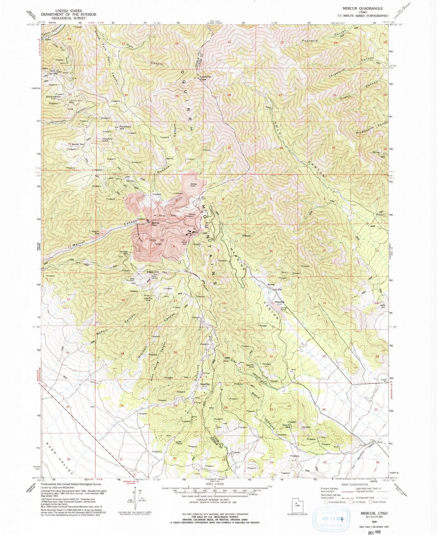 Classic USGS Mercur Utah 7.5'x7.5' Topo Map Image