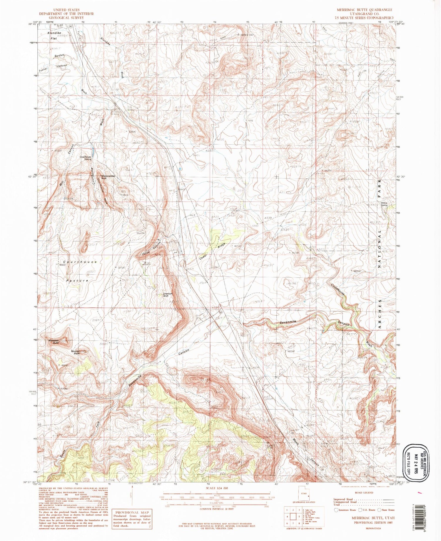 Classic USGS Merrimac Butte Utah 7.5'x7.5' Topo Map Image