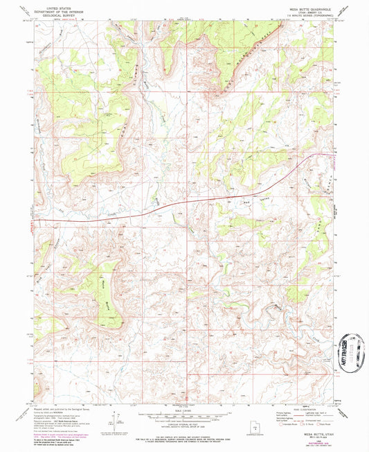 Classic USGS Mesa Butte Utah 7.5'x7.5' Topo Map Image