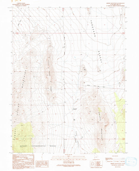 Classic USGS Middle Mountain Utah 7.5'x7.5' Topo Map Image