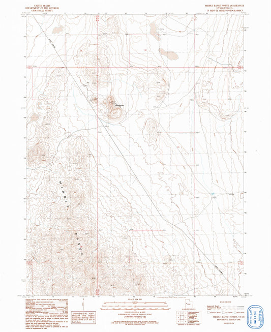 Classic USGS Middle Range North Utah 7.5'x7.5' Topo Map Image