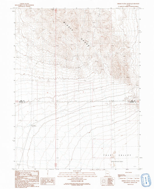Classic USGS Middle Range South Utah 7.5'x7.5' Topo Map Image