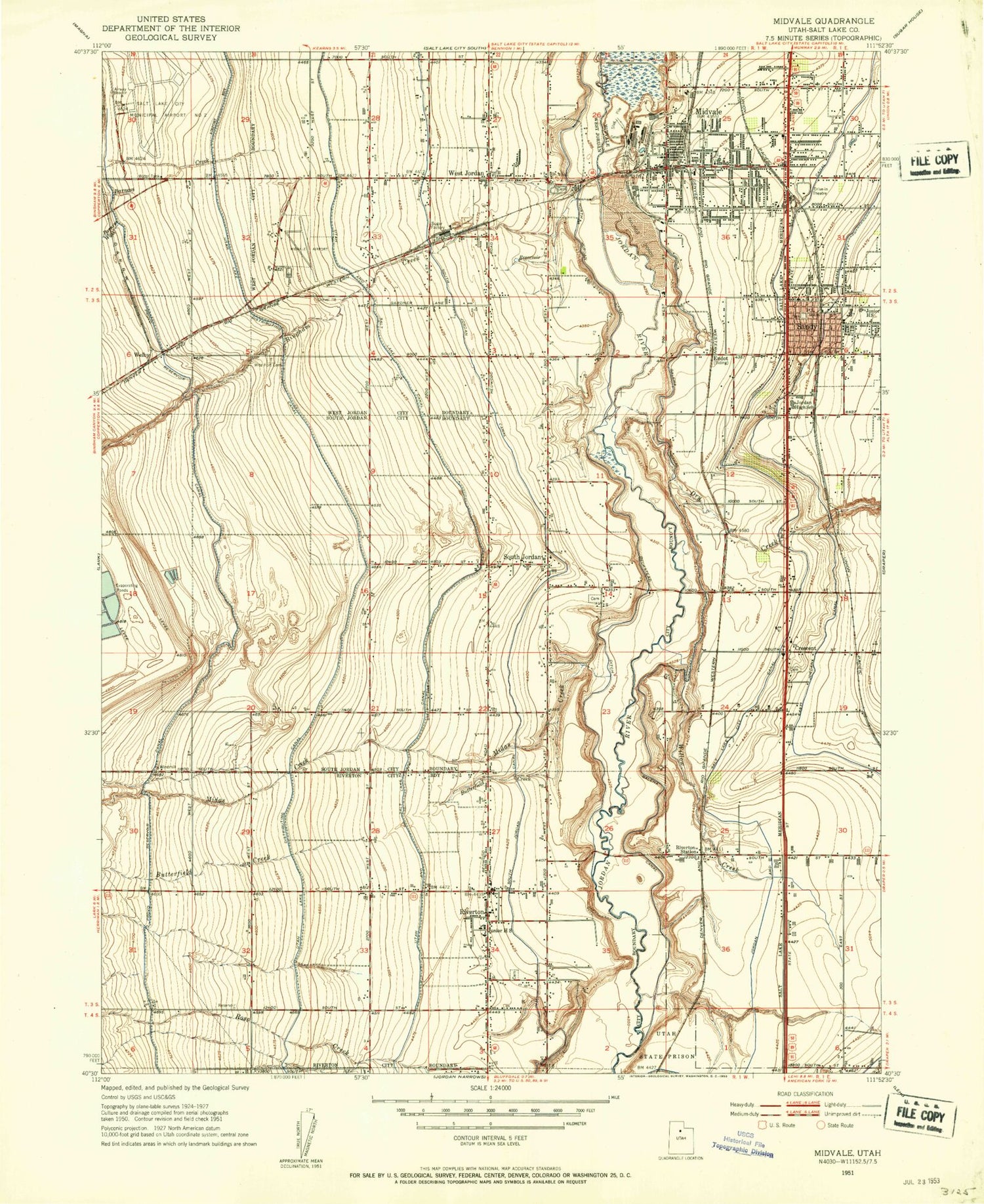 Classic USGS Midvale Utah 7.5'x7.5' Topo Map Image