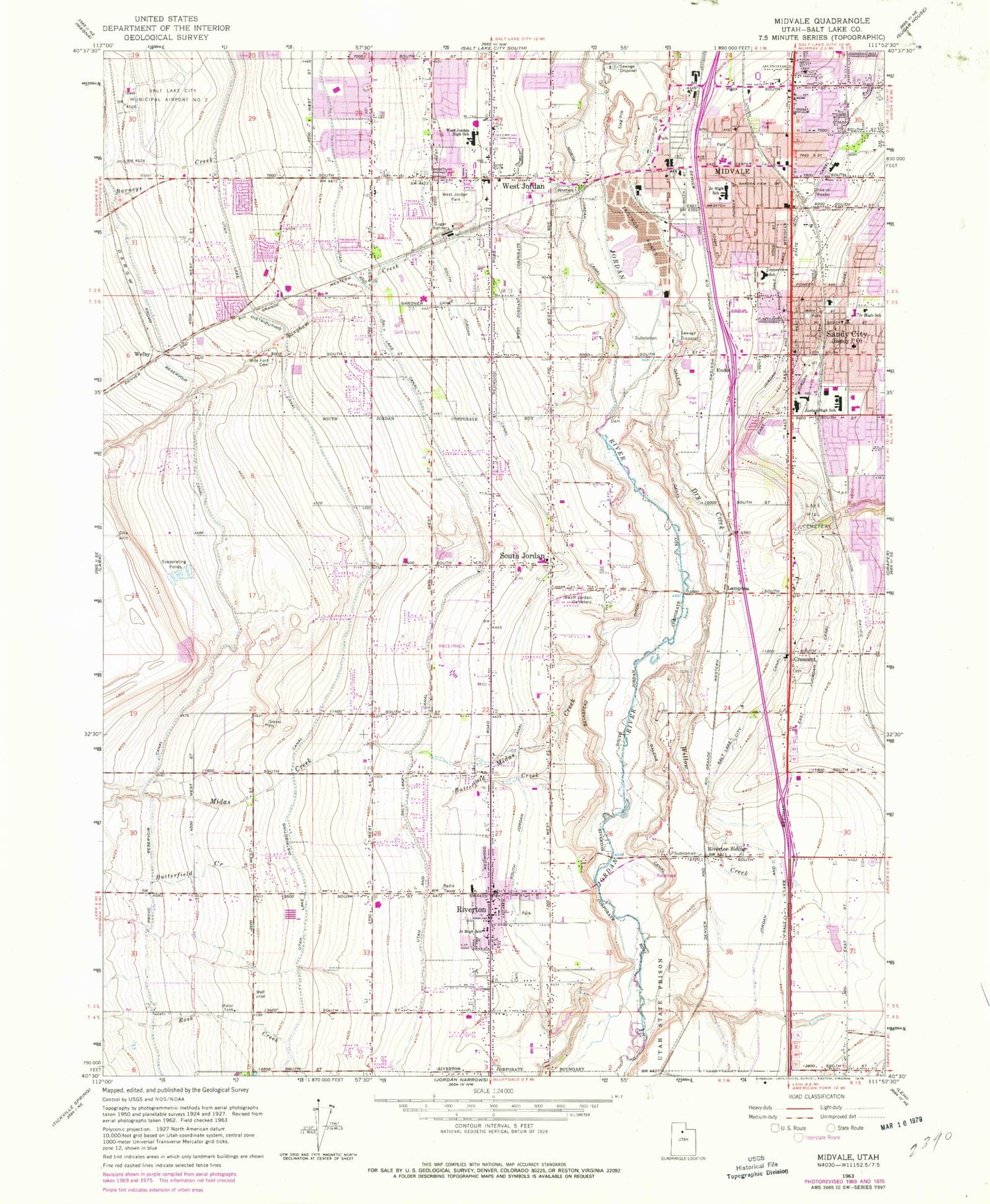 Classic USGS Midvale Utah 7.5'x7.5' Topo Map Image