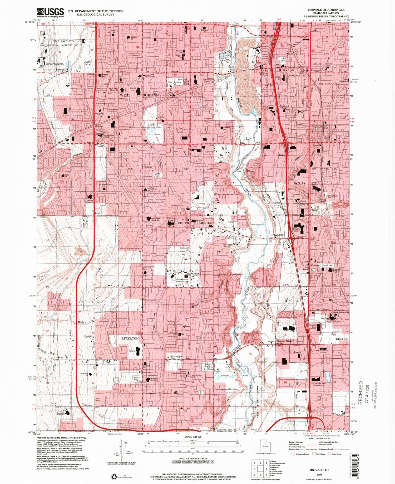 Classic USGS Midvale Utah 7.5'x7.5' Topo Map Image