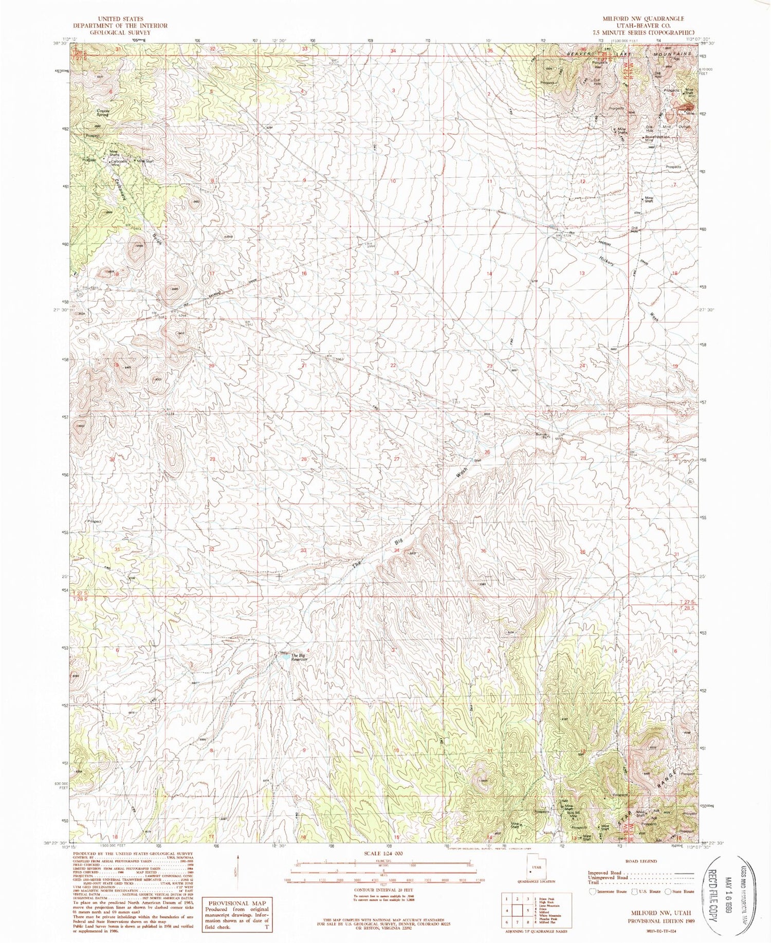 Classic USGS Milford NW Utah 7.5'x7.5' Topo Map Image