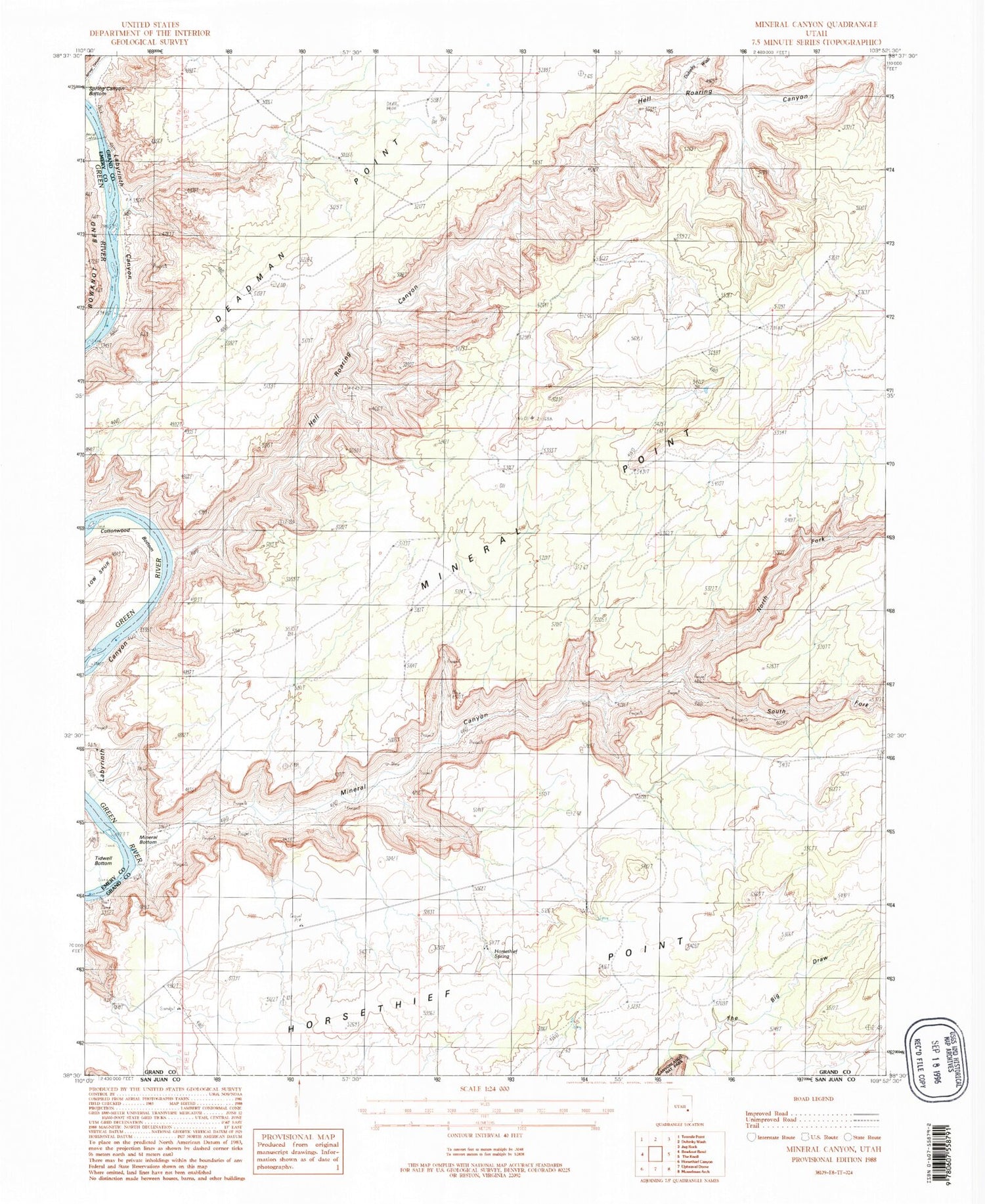Classic USGS Mineral Canyon Utah 7.5'x7.5' Topo Map Image