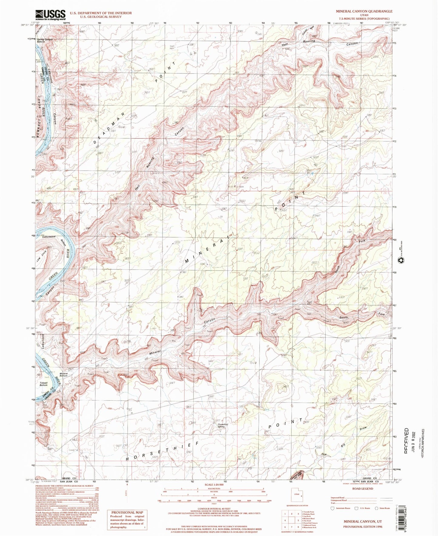 Classic USGS Mineral Canyon Utah 7.5'x7.5' Topo Map Image