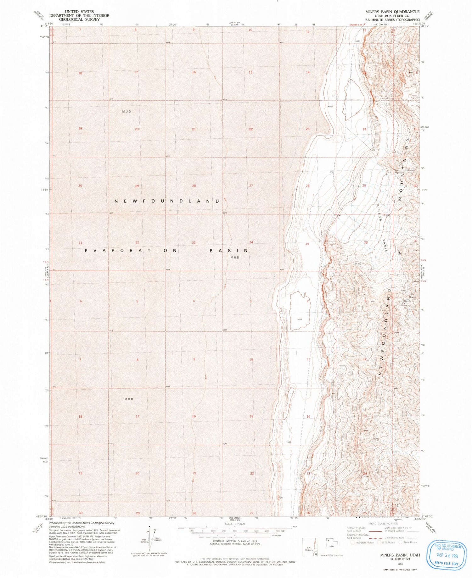 Classic USGS Miners Basin Utah 7.5'x7.5' Topo Map Image