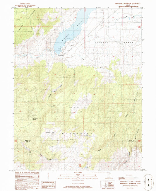 Classic USGS Minersville Reservoir Utah 7.5'x7.5' Topo Map Image