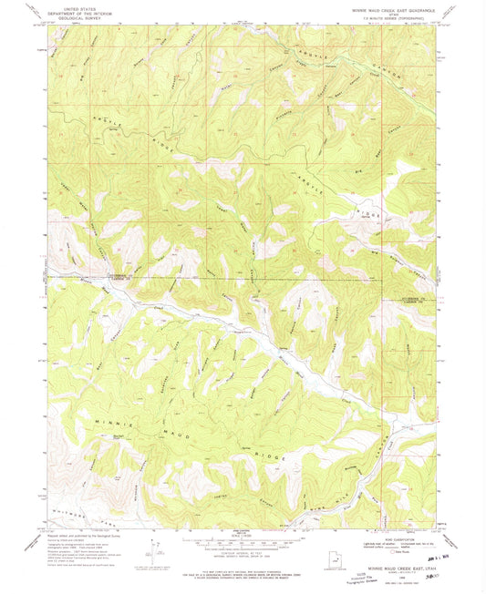 Classic USGS Minnie Maud Creek East Utah 7.5'x7.5' Topo Map Image