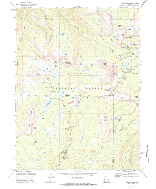 USGS Classic Mirror Lake Utah 7.5'x7.5' Topo Map Image