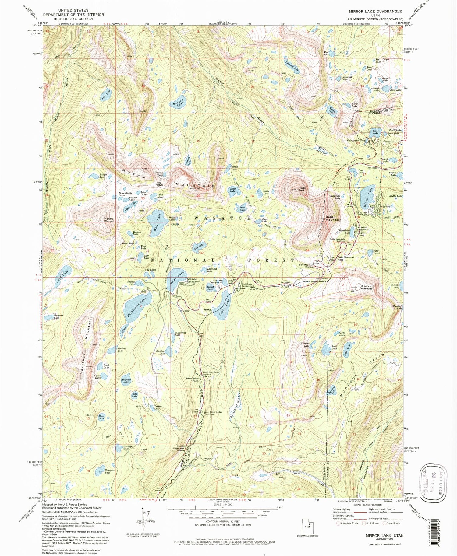 USGS Classic Mirror Lake Utah 7.5'x7.5' Topo Map Image
