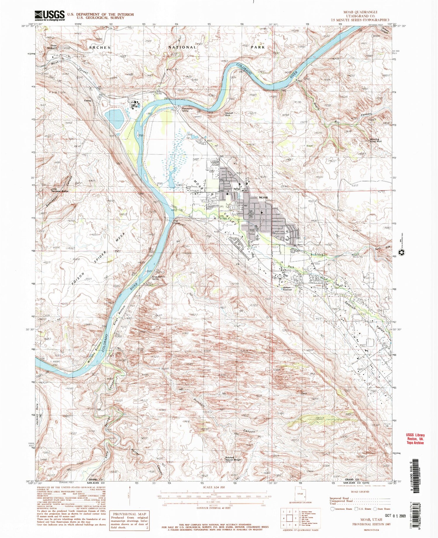 Classic USGS Moab Utah 7.5'x7.5' Topo Map Image