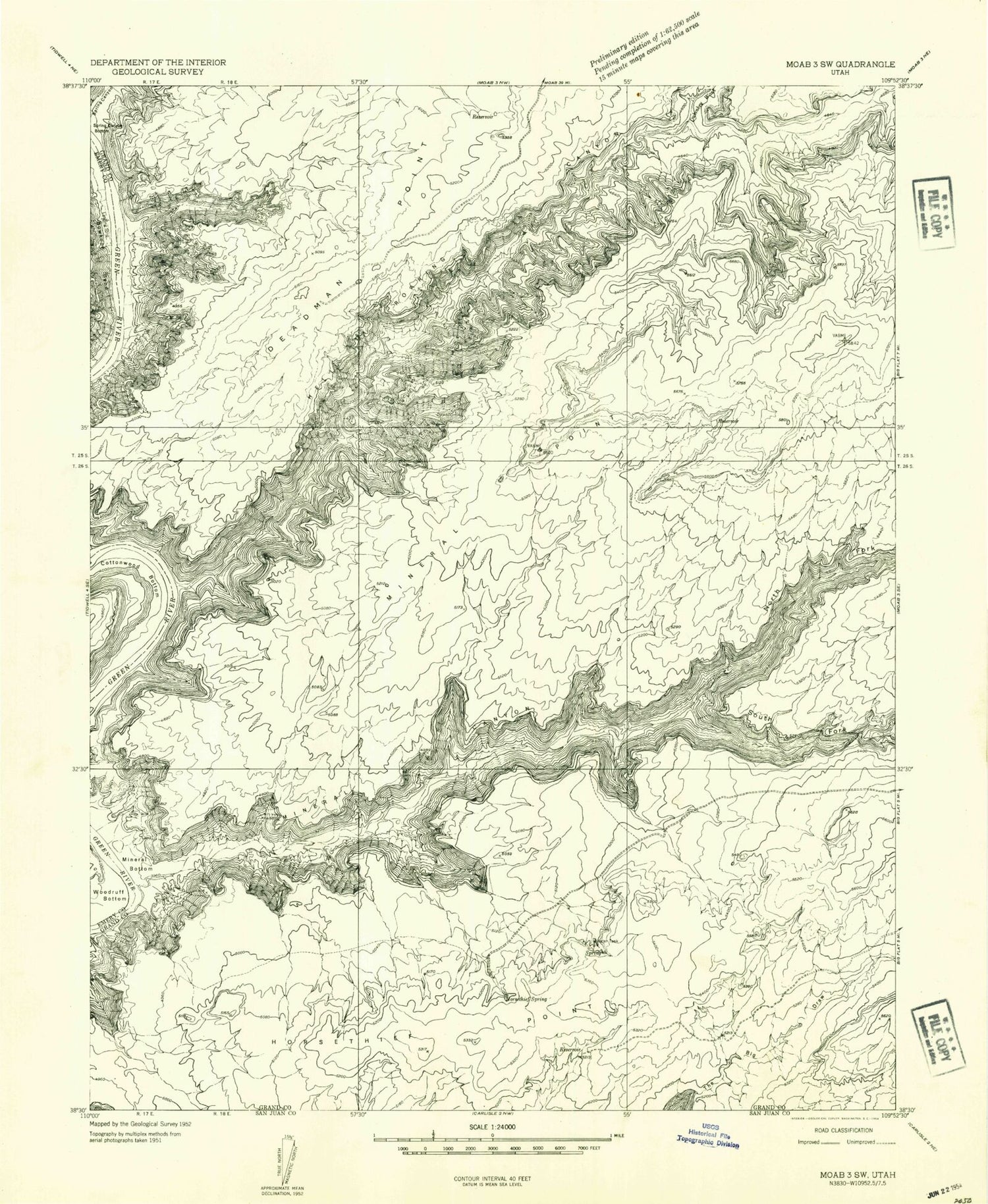Classic USGS Mineral Canyon Utah 7.5'x7.5' Topo Map Image