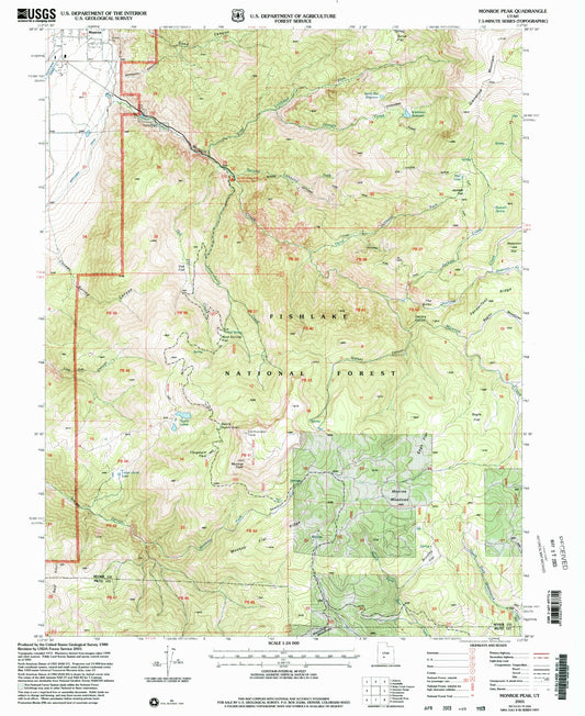 Classic USGS Monroe Peak Utah 7.5'x7.5' Topo Map Image