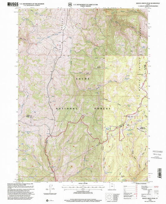 Classic USGS Monte Cristo Peak Utah 7.5'x7.5' Topo Map Image