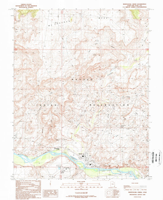 Classic USGS Montezuma Creek Utah 7.5'x7.5' Topo Map Image