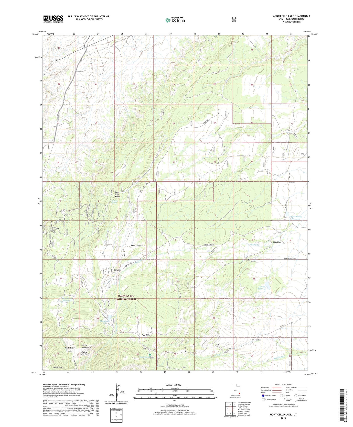 Monticello Lake Utah US Topo Map Image